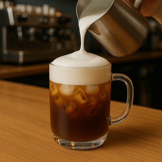 Overclock Coffee Cold Foam Pouring on a glass cup